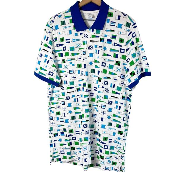 BROOKS BROTHERS MEN NAUTICAL FLAG PRINT MESH SHORT SLEEVE POLO SHIRT LARGE - Picture 2 of 5
